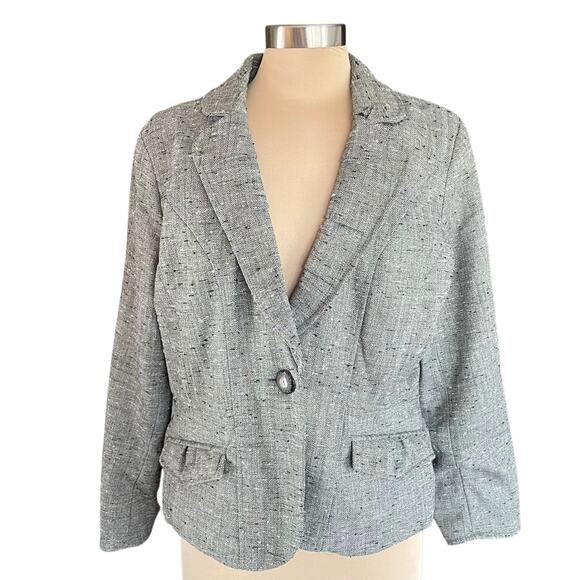 Coldwater Creek Gray Tweed Blazer Size 14 Petite Business Professional Work Wear - Picture 1 of 11